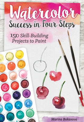 Paperback watercolor art book titled "Success in Four Steps" by Design Originals, showing colorful cover with watercolor paint strokes.
