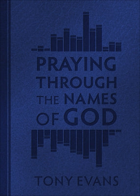 Open Christian book titled "Praying Through the Names of God" by Harvest House Publishers with pages spread open.
