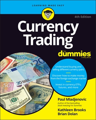 Paperback book titled "Currency Trading for Dummies" by For Dummies, featuring the cover with currency symbols and trading charts.
