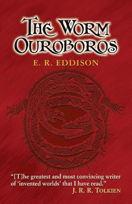 Illustration from The Worm Ouroboros by Dover Publications featuring a detailed fantasy scene with mythical creatures and lush landscapes.