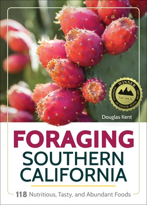 Paperback book titled "Foraging Southern California" by Adventure Publications, featuring colorful images of edible wild foods.