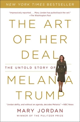Paperback book titled "The Art of Her Deal" about Melania Trump, published by Simon & Schuster, with cover art visible.