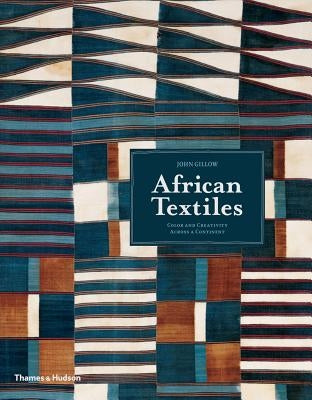 Paperback book titled African Textiles: Color and Creativity Across a Continent by Thames & Hudson, featuring vibrant textile patterns.