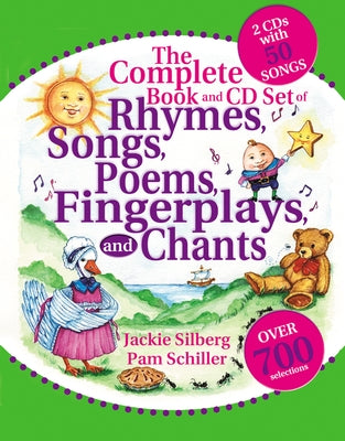Open book showing colorful pages of rhymes, songs, poems, fingerplays, and chants from Gryphon House's Complete Book of Rhymes.