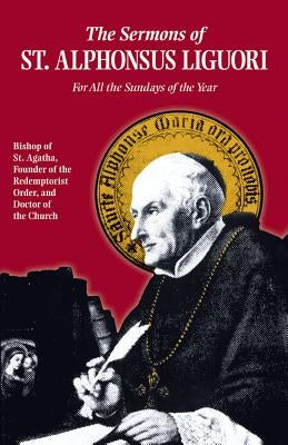 Paperback copy of "Sermons of St. Alphonsus" by Tan Books, featuring religious text and illustrations on the cover.