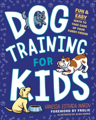 Paperback book titled "Dog Training for Kids" by Z Kids, featuring colorful illustrations of children training a friendly dog.