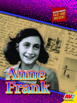 Paperback of Anne Frank by Av2 featuring a close-up of the book cover with handwritten notes and a vintage-inspired design.