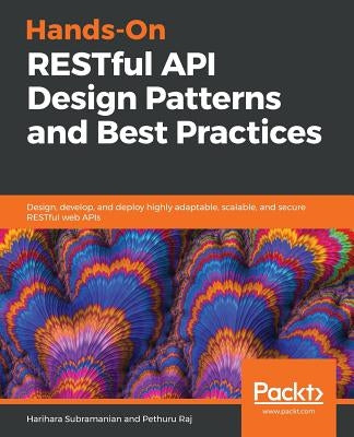 Paperback book titled "Hands-On RESTful API Design Patterns and Best Practices" by Packt Publishing, featuring a cover with technical illustrations.