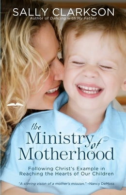 Paperback copy of "The Ministry of Motherhood" by Waterbrook Press, showing the book cover with title and author details.