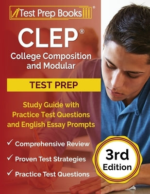 Paperback CLEP College Composition Study Guide by Test Prep Books with practice test questions and essay prompts.
