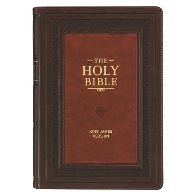 KJV Study Bible, Large Print King James Version Holy Bible, Thumb Tabs, Ribbons, Faux Leather Burgundy/Toffee Debossed Bible Christian Art Publishers
