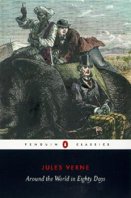 Paperback edition of "Around the World in Eighty Days" by Penguin Group, showing the book cover with colorful artwork.