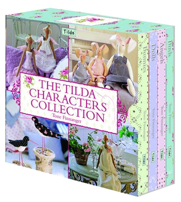 Boxed set of Tilda Characters including birds, bunnies, angels, and dolls by David & Charles, featuring colorful handcrafted fabric dolls.