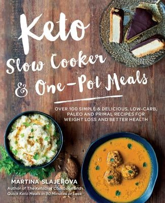 Paperback cookbook featuring keto slow cooker and one-pot meal recipes for low-carb, paleo, and primal diets, with colorful dish photos.