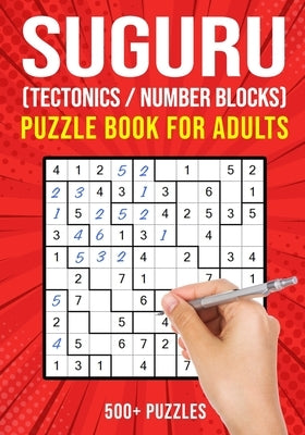 Suguru Puzzle Book for Adults featuring tectonics-themed Japanese math logic number puzzles with over 500 easy to hard challenges.
