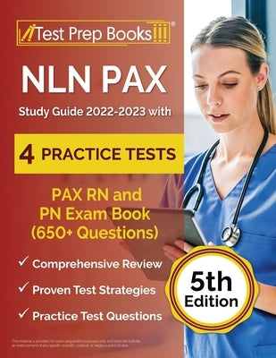 Test Prep Books NLN PAX Study Guide 2022-2023 paperback with practice tests, questions for RN and PN exam preparation.