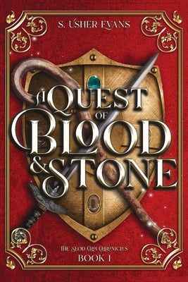 Paperback of "A Quest of Blood and Stone" by Sun's Golden Ray Publishing, LLC, featuring a fantasy-themed cover with dark and fiery elements.