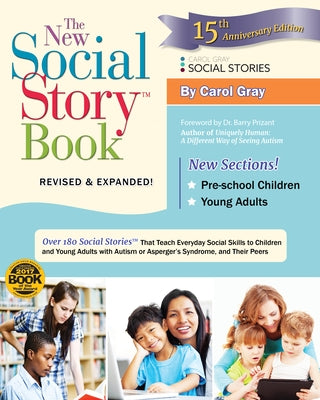 Paperback of The New Social Story Book by Future Horizons, featuring colorful pages with social stories for children and adults with autism.