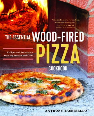 Paperback cookbook titled "The Essential Wood Fired Pizza Cookbook" with recipes and techniques from a wood-fired oven, published by Rockridge Press.