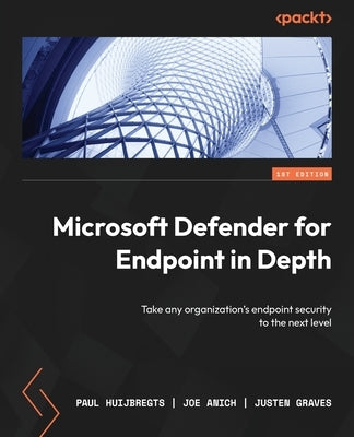 Paperback book titled "Microsoft Defender for Endpoint in Depth" by Packt Publishing, featuring a cover with cybersecurity graphics.