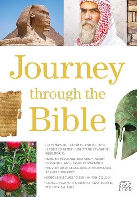 Paperback "Journey Through the Bible" by Lion Books with illustrated cover featuring biblical scenes and a decorative border.