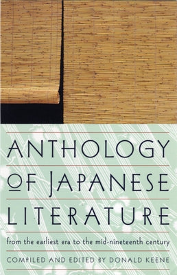 Paperback copy of Anthology of Japanese Literature by Grove Press showing the book cover with Japanese artwork and title text.
