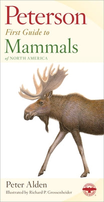 Illustration of North American mammals from the Peterson First Guide to Mammals, showing various species on the book cover.