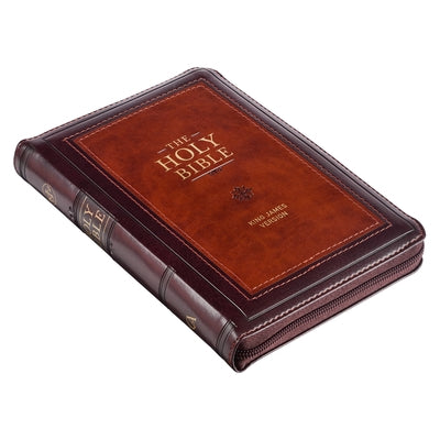 KJV Compact Bible Two-Tone Burgandy/Brown with Zipper Faux Leather Bible Christian Art Gifts Inc