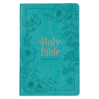 KJV Holy Bible, Standard Size Faux Leather Red Letter Edition - Thumb Index & Ribbon Marker, King James Version, Teal Floral Zipper Closure Bible Christian Art Publishers