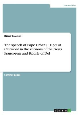 Paperback book titled "The Speech of Pope Urban II 1095 at Clermont" by Grin Verlag, showing the front cover.