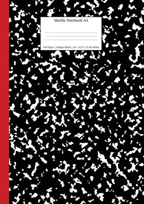 Marble Notebook A4: Black and Red Spine College Ruled Journal Paperback Young Dreamers Press