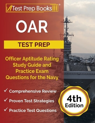 Paperback OAR Test Prep Study Guide by Test Prep Books featuring practice exam questions for Navy Officer Aptitude Rating test.
