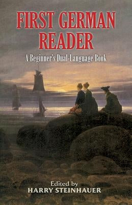 First German Reader Dover Publications dual-language book with pages open showing German and English text for language learners.