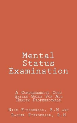 Paperback booklet titled "Mental Status Examination" by Createspace, showing a health professional reviewing the comprehensive core skills guide.