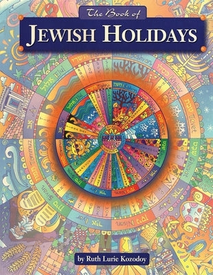 Paperback copy of The Book of Jewish Holidays by Behrman House Publishing, featuring colorful cover art and holiday symbols.