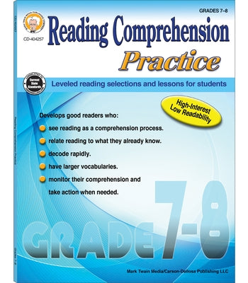 Reading Comprehension Practice, Grades 7-8 Paperback Mark Twain Media