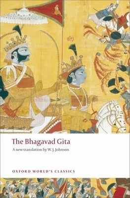Paperback edition of the Bhagavad Gita by Oxford University Press, USA, featuring a close-up of the book cover with Sanskrit script.