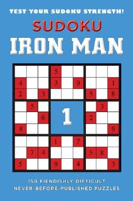 Paperback Sudoku puzzle book featuring Iron Man theme with 150 challenging puzzles, published by Berkley Books.