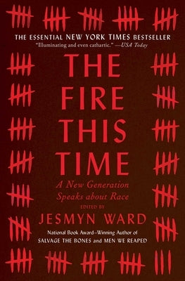 Paperback of "The Fire This Time" by Scribner Book Company, featuring a cover with bold typography and diverse imagery related to race.