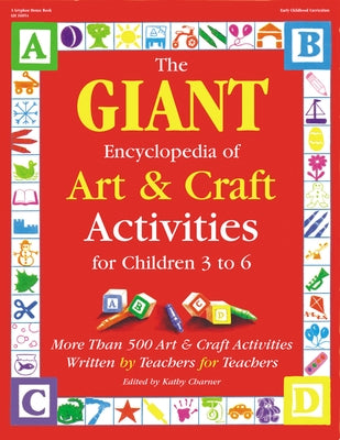 Paperback book titled "The Giant Encyclopedia of Arts & Craft Activities" by Gryphon House, featuring colorful craft supplies on the cover.