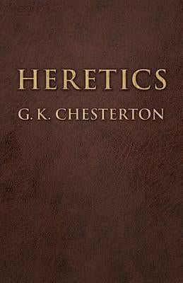 Open book titled "Heretics" by Dover Publications with pages featuring text and illustrations on a white background.
