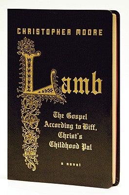 Leather copy of "Lamb: The Gospel According to Biff" by William Morrow & Company, showing the book's cover with title and author.