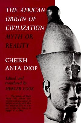 Paperback book titled "The African Origin of Civilization: Myth or Reality" by Lawrence Hill Books, showing the cover with text and design.