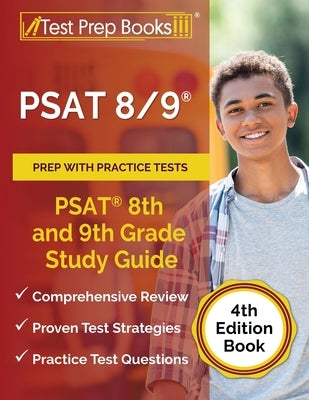 Paperback PSAT 8/9 prep book by Test Prep Books with practice tests for 8th and 9th grade students.