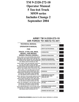 TM 9-2320-272-10 Operator Manual 5 Ton 6x6 Truck M939 series Includes Change 2 September 2004 Paperback Ocotillo Press