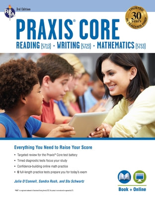Praxis Core Academic Skills for Educators 3rd Edition book with online access, published by Research & Education Association.