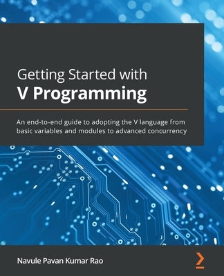 Paperback book titled "Getting Started with V Programming" by Packt Publishing, featuring a cover with V language code snippets.