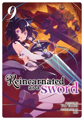 Paperback copy of Reincarnated as a Sword Vol. 9 light novel by Airship, showing the front cover with character artwork.
