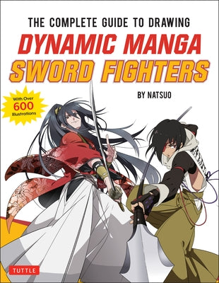 Open manga sword fighter illustration from The Complete Guide to Drawing Dynamic Manga Sword Fighters by Tuttle Publishing, showcasing action poses.