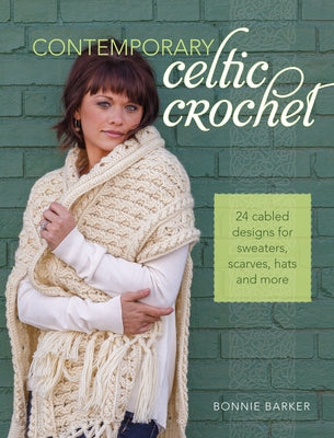 Open paperback book titled "Contemporary Celtic Crochet" by Fons & Porter showing crochet pattern diagrams and cabled design illustrations.